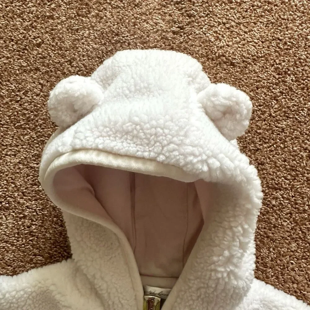 Ralph Lauren One Pc Coverall Hood Girls 9 Mo Pink Teddy Bear Fleece Petal Pink